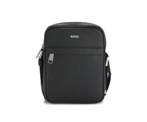 BOSS Sac reporter en cuir recy vec sangle à logo réglable - Style Zair_NS zip, 50483566 Noir pcs.