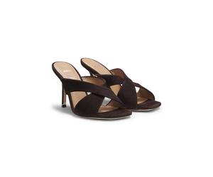 BOSS Sandales en cuir suédé avec bretelles croisées - Style Charlize_SaMule90_SD, 50563356 Marron foncé 37