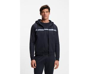 BOSS Sweat à capuche zippé en molleton de coton avec rayures et logo - Style Authentic Jacket H, 50554785 Bleu foncé L