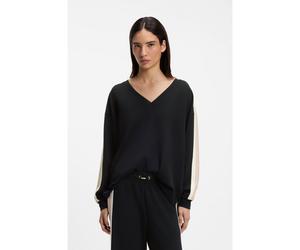 BOSS Sweat à col V et manches à rayures contrastantes - Style TONE_Sweatshirt, 50566092 Noir L
