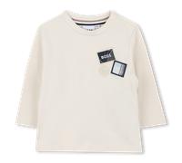 BOSS T-shirt en coton à manches longues avec trois badges logotés pour enfant - Style J52473/21C02A, J52473 Beige clair 86