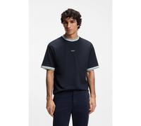 BOSS T-shirt coupe décontractée en coton avec des bordures à rayures - Style Te_Blocks, 50561814 Bleu foncé XXL