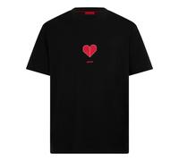 HUGO T-shirt en jersey unisexe de coton à imprimé cœur origami - Style Dalentin, 50553429 Noir XS