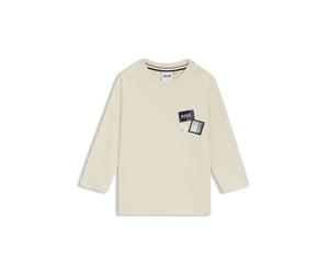 BOSS T-shirt en coton à manches longues avec trois badges logotés pour enfant - Style J52473/21C02A, J52473 Beige clair 74