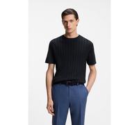 BOSS T-shirt en coton et soie avec panneau avant en maille torsadée - Style L-Tesar 135, 50559427 Bleu foncé M