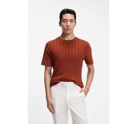 BOSS T-shirt en coton et soie avec panneau avant en maille torsadée - Style L-Tesar 135, 50559427 Marron M