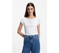 BOSS T-shirt Slim en coton stretch avec étiquette logotée bleue - Style C_Etendu, 50553467 Blanc M