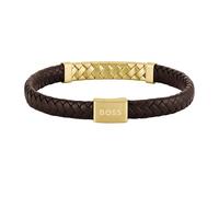 BOSS Jewelry Bracelet pour Homme Collection TAILORED avec Cuir Marron et Fermoir en Acier Inoxydable Doré - 1580675M