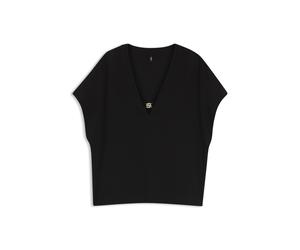 BOSS Top en crêpe à col V avec boucle à monogramme Double B - Style Double B_Top, 50557041 Noir L