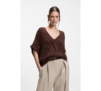 BOSS Top en maille de coton mélangé avec des détails en maille torsadée - Style Feonia, 50557585 Marron foncé S