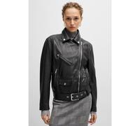 BOSS Veste en cuir avec ceinture et fermeture éclair asymétrique - Style Safiyana, 50518257 Noir 36