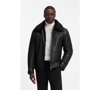 BOSS Veste en cuir grainé avec col en peau retournée - Style H-Morbin, 50570556 Noir 52
