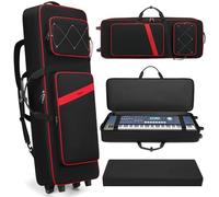 BOSSTIN Étui pour clavier 61 touches avec roulettes, taille interne : 106,7 x 36,8 x 15,2 cm, housse de transport rembourrée imperméable pour clavier de piano à 61 touches, Rouge, Étui pour clavier de