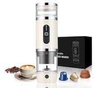 Bostar Machine à café portable avec mousseur à lait, 3 en 1 électrique, portable, expresso, rechargeable, pour petites ou grandes capsules et café moulu pour bureau, voyage, camping (beige)