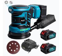 Bostar Ponceuse Excentrique Sans Fil 18V, Moteur Brushless Ø 125mm, Set avec 2x Batteries 3.0Ah (BMS), 21 000 OPM, 6 Vitesses Digitales, Compatible avec Batterie Makita 18V LXT, Pour Bois et Auto