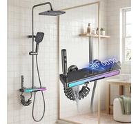Bostar Système de douche avec robinet, kit de douche à effet pluie, affichage numérique avec touches de piano, barre de douche réglable en hauteur de 70 à 133 cm