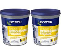 Bostik Enduit de Rebouchage Façade en Pâte - Prêt à l’Emploi - Intérieur/Extérieur - Tous Supports - Rebouchage et Égalisation de Trous et Fissures Jusqu’à 1 cm - Blanc - Pot 1,5 kg (Lot de 2)