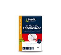 Bostik Enduit de Rebouchage Poudre, Enduit Intérieur pour Reboucher Trous et Fissures jusqu'à 5cm, Tous Supports, Boite Carton de 1kg, Blanc