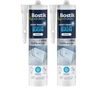Bostik Mastic d’Étanchéité Joint Parfait Salle de Bain - Jointe Tous Matériaux - Traité Anti-Moisissures - Longue Durée - Formule 100% Silicone - Couleur : Blanc - 280 ml (Lot de 2)