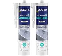 Bostik Mastic Silicone Etanchéité Sanitaire Joint Parfait - Traité Anti Moisissure - Facile à Lisser - Résiste aux Produits d'Entretien - Blanc - Cartouche de 280 ml (Lot de 2)