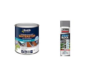 Bostik Membrane d'Étanchéité Waterstop - Jointe, Colle, Rebouche - Réparation de Fuites, Infiltrations & Rubson Aquablock Revêtement d'Étanchéité en Spray Gris 300 ml, spray d'étanchéité