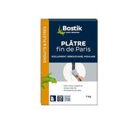 Bostik - Plâtre Fin de Paris - Scellement, Rebouchage, Moulage - Intérieur - Tous Supports - Prise Rapide - Couleur : Blanc - 1 Boîte Carton 1 kg