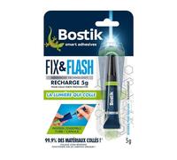 Bostik Recharge Colle de Réparation Fix & Flash - Colle Forte Photoactive - Efficace sur Tous Matériaux et Toutes Surfaces - Sans Odeur ni Solvants - Transparent - 1 Tube de 5 g