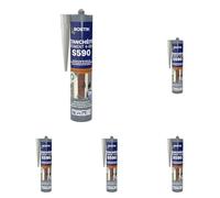 Bostik S590 - Mastic d'Étanchéité Bâtiment 4 en 1 - Intérieur et Extérieur - Joints De Calfeutrement, Dilatation, Façade Et Vitrage - Couleur : Gris - Cartouche 300 ml (Lot de 5)