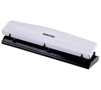 Bostitch Office Premium Perforatrice à 3 trous, capacité de 12 feuilles, métal, base en caoutchouc, plateau facile à nettoyer, blanc (KT-HP12-WHITE)