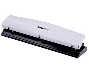 Bostitch Office Premium Perforatrice à 3 trous, capacité de 12 feuilles, métal, base en caoutchouc, plateau facile à nettoyer, blanc (KT-HP12-WHITE)