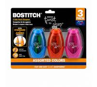 Bostitch Office Twist-N-Sharp PS2-ASST-3PK Lot de 3 taille-crayons manuels à double trou Bleu/orange/rose