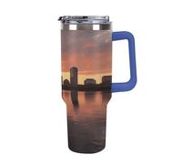 Boston Charles River City Skyline City Sunset Car Cup Bouteille d'eau isotherme en acier inoxydable de grande capacité Tasse à café anti-fuite à double paroi pour voyage, utilisation en extérieur et à