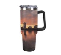 Boston Charles River City Skyline City Sunset Car Cup Bouteille d'eau isotherme en acier inoxydable de grande capacité Tasse à café anti-fuite à double paroi pour voyage, utilisation en extérieur et à