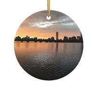 Boston Charles River City Skyline Sunset Décorations de Noël en céramique pour femme Décorations de sapin de Noël - Ornements à suspendre