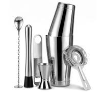 Boston Ensemble shaker à cocktail 6 pièces en acier inoxydable | Ensemble de bar - oz oz - Shaker, doseur lesté, passoire, cuillère, pilon et ouvre-bouteille, idéal pour les bars et la