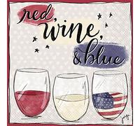 Boston International IHR Lot de 20 serviettes en papier 3 plis Motif cocktail Rouge vin et bleu