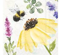 Boston International IHR Lot de 20 serviettes en papier triple épaisseur, taille cocktail, abeilles d'été Crème