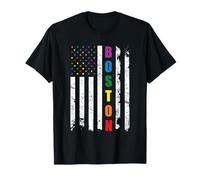 Boston Massachusetts LGBTQ Gay Pride Month USA Flag Rainbow T-Shirt