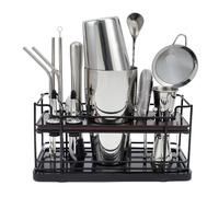 Boston Shaker à Cocktail 20 pièces avec Support, kit Cocktail 825 ML en INOX, Comprenant doseur Cocktail, Pilon et Autres Accessoires Pros, Set Machine à Cocktails pour fêtes, Maison et Bar (argenté)