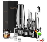 Boston Shaker à cocktail, shaker à cocktail avec support, 25 accessoires de bar, barman, mixeur à cocktail, 750 ml, en acier inoxydable, shaker à cocktail, cadeaux, décoration de cocktail, comptoir de