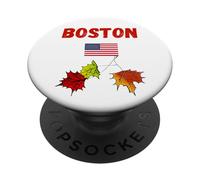 Boston Souvenir Feuilles d'automne Feuillage Massachusetts Drapeau US PopSockets PopGrip Adhésif