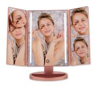 Boston Tech Miroir de Maquillage avec lumière LED Bellatrix, grossissement 1x/2x/3x/10x, Miroir Pliable à 3 Volets, Rotation 180°, écran Tactile, Double Alimentation et Design élégant