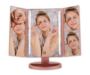 Boston Tech Miroir de Maquillage avec lumière LED Bellatrix, grossissement 1x/2x/3x/10x, Miroir Pliable à 3 Volets, Rotation 180°, écran Tactile, Double Alimentation et Design élégant