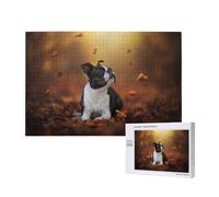 Boston Terrier Automne Bokeh Chiens Chiens,Puzzle Familial en Bois de 1 000 pièces pour Adultes et Adolescents, décoration d'intérieur