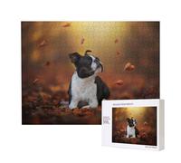 Boston Terrier Automne Bokeh Chiens Chiens,Puzzle Familial en Bois de 500 pièces pour Adultes et Adolescents, décoration d'intérieur