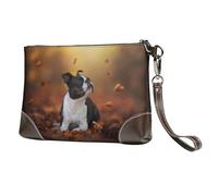Boston Terrier Automne Bokeh Chiens Chiens,Sacs à Main en Cuir PU pour Femmes, Pochette à Fermeture éclair, Portefeuille, Sac à Main avec dragonne
