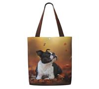 Boston Terrier Automne Bokeh Chiens Chiens,Sacs d'épicerie réutilisables, sacs fourre-tout de grande capacité, sac à bandoulière en toile
