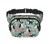 Boston Terrier avec des Fleurs,Sac Banane carré Double Couche, Sac de Poitrine