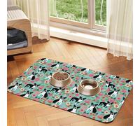 Boston Terrier avec des Fleurs,Tapis d'alimentation pour Animaux de Compagnie, Sets de Table en Cuir PU pour Chats et Chiens,40x60cm