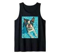 Boston Terrier avec Lunettes de Soleil Cool Dog Swimming Summer Vibes Débardeur